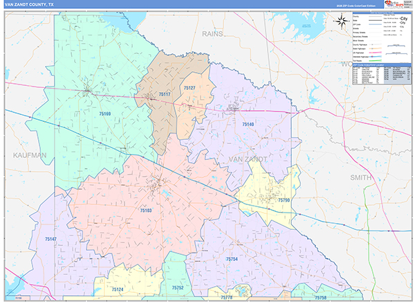 Van Zandt County, TX Zip Code Map